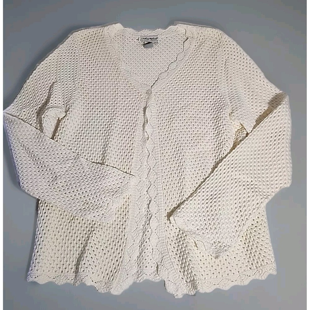VTG Anthony Richards White Open Knit Cardigan Sweater Women L Cottagecore Granny